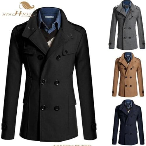 SISHION 2020 NEW Men Winter Warm Trench Wool Blends Coat Slim Casual QY0325 Solid Mandarin Collar Double Breasted Peacoat parka