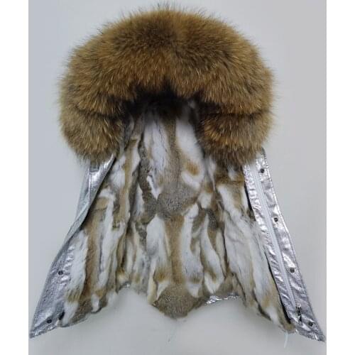 2020 New Women Winter Silver coat Large Real Raccoon Fur Collar Hooded coat Thick parkas outwear 2 in 1 detachable lining