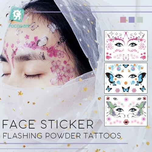New Arrival Arabic India big face tattoo sticker temproary flash tatoo for women and butterfly pattern makeup waterproof taty