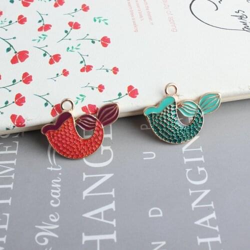 New Enamel Alloy Jewelry Charms 10pcs Gold Tone Plated Oil Drop Mermaid Fish Tail Necklace Pendants DIY Bracelet Earring Charm