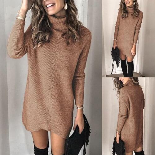 Women Autumn Winter Hollow Out High Collar Long Sleeve Sweater Dress Turtleneck Sweaters Pullover Female Clothes Gray Warm