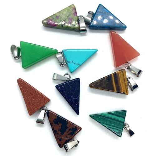 5 Exquisite Natural Stone Triangle Pendants Tiger Eye Opal DIY Handmade Jewelry Making Necklace Bracelet Earrings 15x24mm