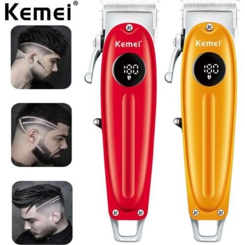 Kemei KM-1955 Metal Body Professional LCD Hair Trimmer for Men Magnetic Limit Comb Electric Clipper Adjustable Cutter Head Mower