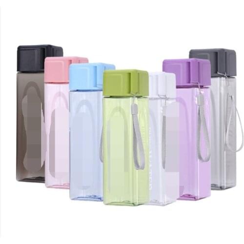 1 Pcs 450ml Transparent Square Plastic Frosted Water Bottles Cup Outdoor Cold Juice Sports with Portable Milk Rope Water Cup