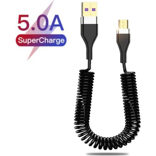 HA10 5A Ultra-Fast Charging 1.8m Spring Cable, Suitable For Huawei Android Mobile Phone Telescopic Charging Cable Type-c Micro