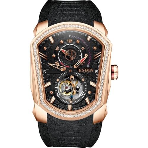Luxury Mens Tourbillon Real Diamond Sapphire Luminous Top Luxury Rubber Strap Business Mens Mechanical Watch Custom Collection