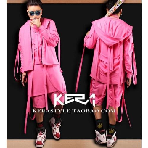 S-4xl! 2021 New Mens Fashion Gd Beyonce Pink Belt With Cap Jacket Performance Coat Formal Dress Singer Costumes Clothing