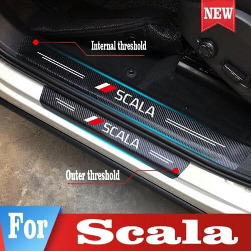 4pcs/Set Car Door Sill Protector Sticker For Skoda Scala PU Leather Car Door Threshold Protective Stickers Styling Accessories