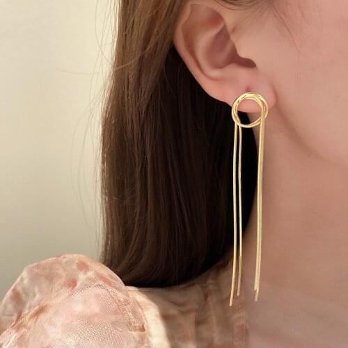 U-Magical Exaggerated Circle Gold Color Dangle Earrings for Women Girls Long Tassel Metallic Tie Textured Earrings Jewellery