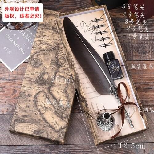 European retro feather pen set gift pen painting hook line pen English calligraphy dip pen School student gift