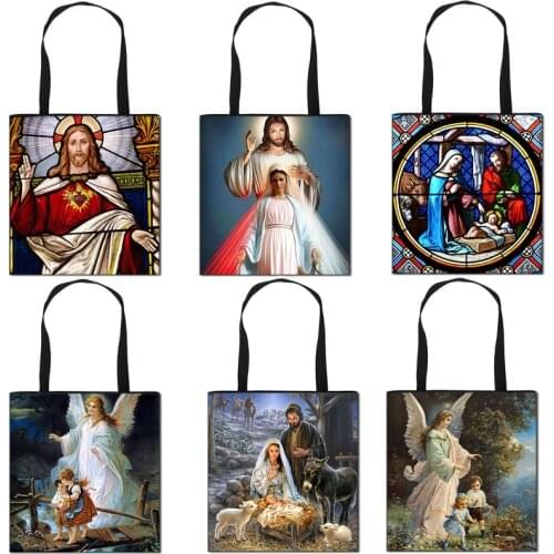 Vintage Religion Painting Jesus Virgin Mary Shoulder Bags Women Casual Totes Bag Girls Handbag Ladies Storage Shopping Bag
