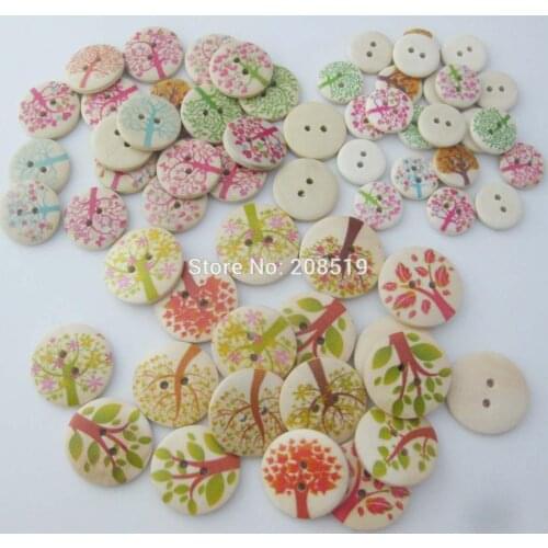 WBNNLK 100pcs nature wood buttons printed kids clothes button sewing supplies