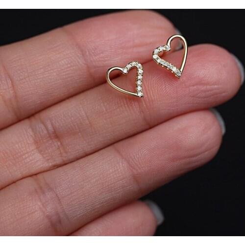 Morivovog 925 Sterling Silver Zircon Heart Small Stud Earrings for Women Sweet Chic Romantic Earrings Luxury 14K Gold Jewelry
