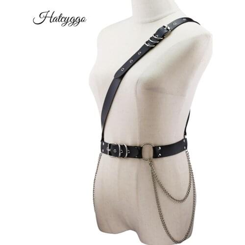 HATCYGGO Chain Belt For Women Leather Shoulder Harness Ladies Belt Punk Body Bondage Cage Sculpting Harness Waisband Strap Belts