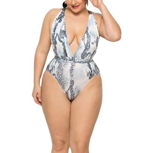 Women Sexy Bikini Fashion Printing Backless Cross Bandage Vest Style Slim Fit Swimsuit Plus Size