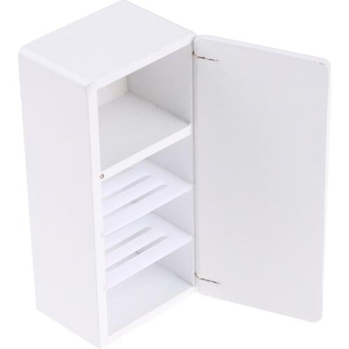 1:12 Dollhouse Miniature White Wooden Fridge Furniture Kitchen Decor Accessories