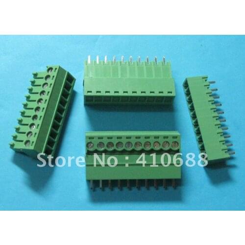 200 Pcs Pitch 3.81mm 10 way/pin Screw Terminal Block Connector Green Color T Pluggable Type