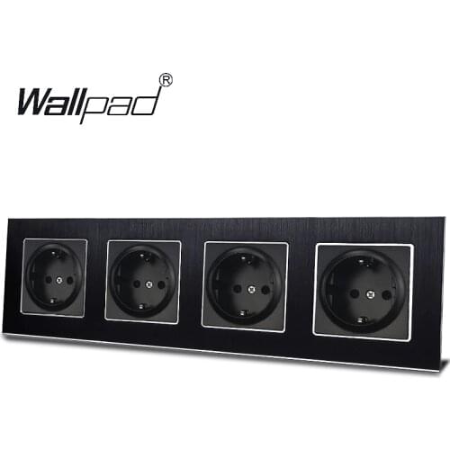 4 Way EU Socket Wallpad AC Aluminum Metal Frame 16A 300*86mm Schuko Quadruple Electrical Outlet Sockets with Claws 110V-250V