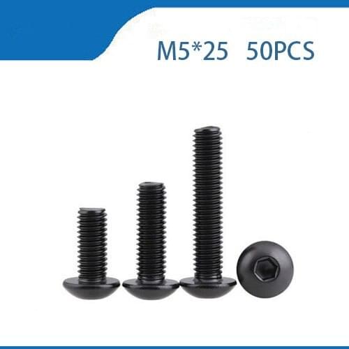 50pcs M5*25 mm yuan cup Half round pan head black grade 10.9 carbon Steel Hex Socket Head Cap Screw