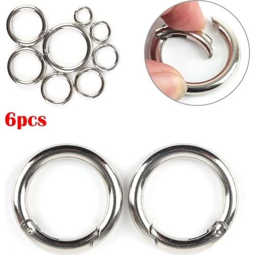 6pcs/lot Zinc Alloy Plated Gate Spring O-Ring Buckles Clips Carabiner Purses Handbags Round Push Trigger Snap Hooks Carabiner
