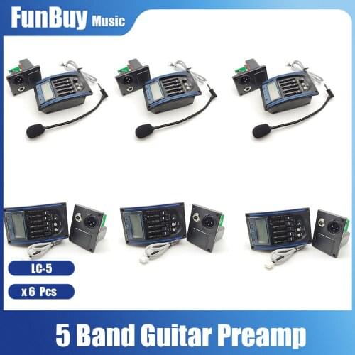 6pcs LC-5 5 Bands Acoustic Guitar Pickup Preamp EQ LCD Tuner Piezo Pickup Equalizer System with Microphone