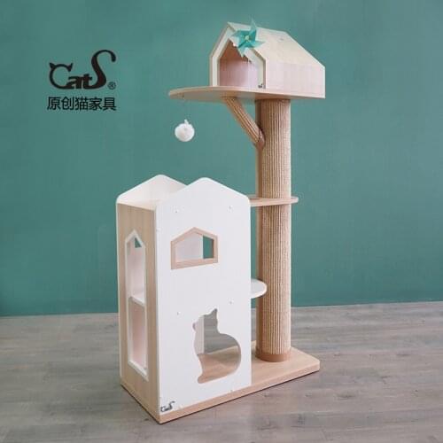 Big Castle Cat Furniture Color Matching Wooden Cat Climbing Frame Cat Toy Cat House Sisal Cat Scratching Post