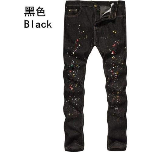 European and American Mens Jeans Autumn and Winter New Fashion Splash Ink Slim-Fit Denim Trousers Men