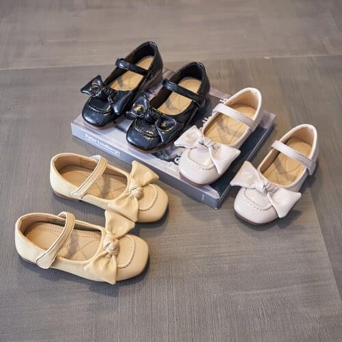 Girls' Leather Shoes 2021 New Style Baby Soft Sole Casual Flats Butterfly-knot Princess Children Shoes All-match Sweet for Party