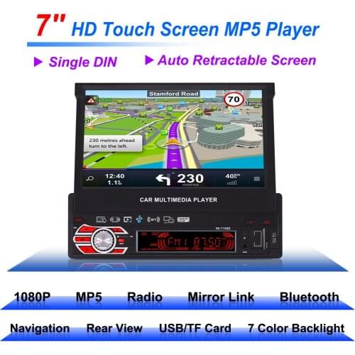 WIMAFUN Hot Sell Single Din 7 inch car stereo MP5 player with GPS system retractable touch screen Bluetooth Hands Free