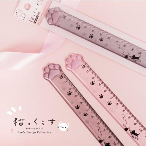 Cute Cat Paw Plastic Straight Rulers Kawaii Planner Drafting Accessories Student Prize gift for School Office Stationery Supply