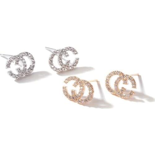 Fashion Double C Earrings for Women Luxury High Quality Creative Design Jewelry Inlaid Zircon Version Temperament All-match