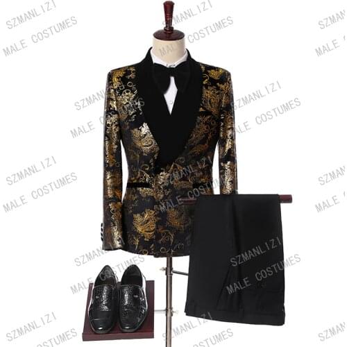 Suit Men 2019 Slim Fit Wedding Groom Suits With Pants Custom Made Designer Print Paisley Terno Masculino Double Breasted Suit