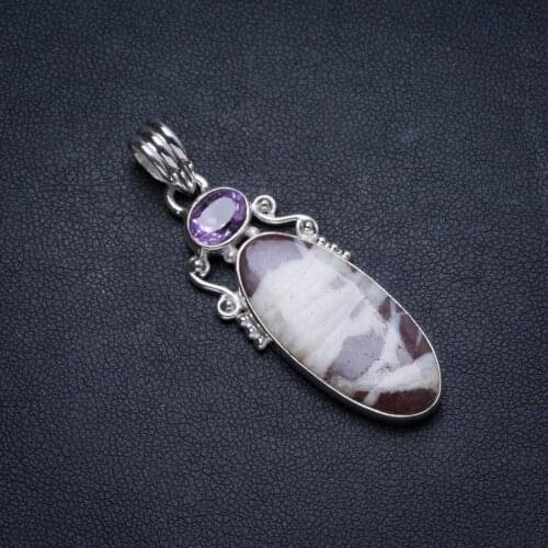Natural Cobra Jasper andAmethyst Handmade Unique 925 Sterling Silver Pendant 2" X0797