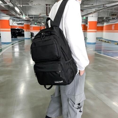 2021 New Nylon Waterproof Backpack Fashion Couple Bagpack Hollow Pocket Rucksack Solid Color Student School Bag Travel Rugsak