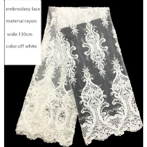 New High-end Dresses Off White Bilateral Rayon Mesh Embroidery Wedding Dress Beading Pearls Lace Fabric,DHL free shipping