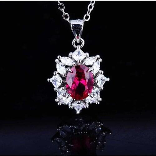 925 Silver Charm Pendant Necklace Inlay Red Oval AAA Zircon Fashion Korean Style Jewelry Womens Wedding Engagement Accessories