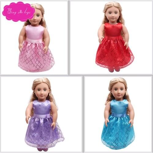 Dolls clothes purple blue Party lace dress fit 18 inch Girl dolls and 43 cm baby doll accessories c396