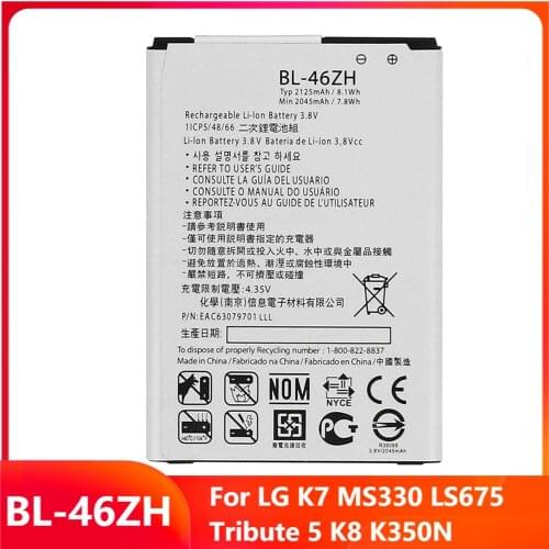 Original Replacement Phone Battery BL-46ZH For LG K7 MS330 LS675 Tribute 5 K8 K350N BL-46ZH Rechargable Batteries 2125mAh