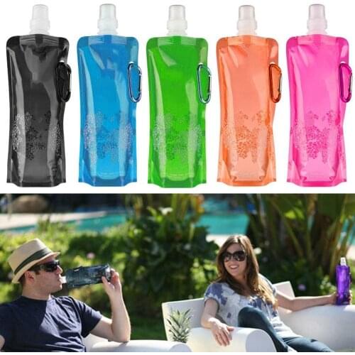 Portable Travel 500ML Folding Water Bottle Camping Soft Bag Plastic Lightweight Safe Reusable Ice Water Packs For Mountaineering