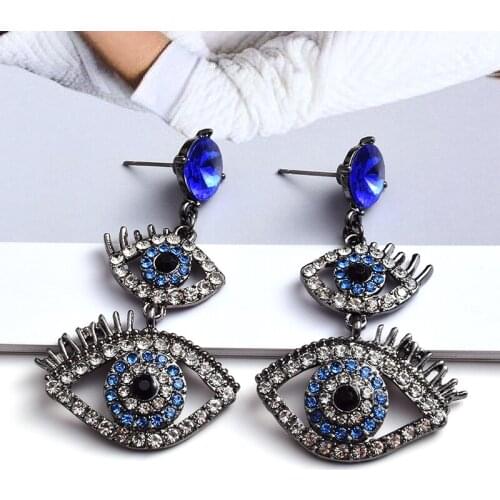 Luxury Rhinestone Evil Eye Statement Drop Earrings For Women Punk Vintage Dangle Hanging Earring Jewelry Gifts