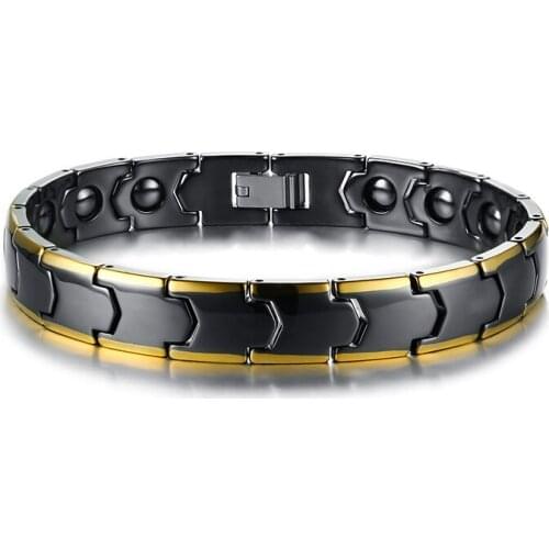 Stylish Ceramic Hematite Health Care Power Bracelet Bio Energy Male Jewelry Black Gold Color Chain Bracelet
