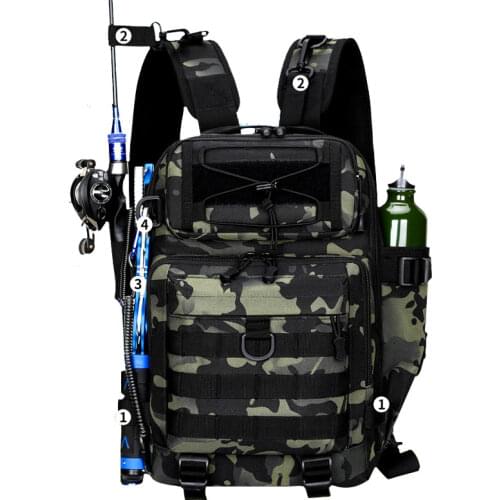 Fishing Bag Tactical Backpack Bait Lure Box Fishing Rod Reel Pouch Bags Fishing Tackle Accessory Bags Camping Bag Hiking X232++G