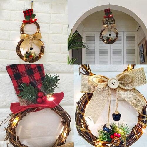 LED Christmas Wreath Snowman Christmas Decoration Door Hanging Rattan Ornament Xmas Decorations Shopping Mall Festival Decor