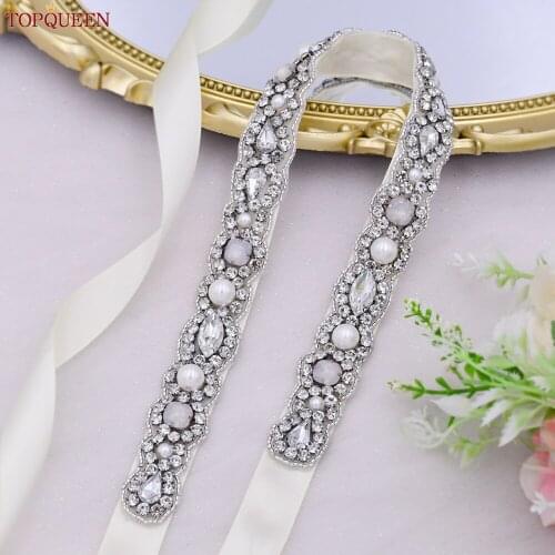TOPQUEEN Opal Bridal Belt for Dress Wedding Sashes with Pearls Strass Ribbon Sash Bridal Belt for Girls Diamond Belt S274