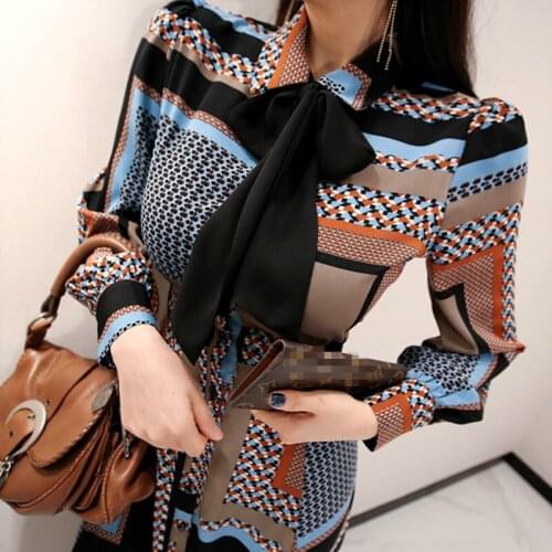 Bow Check Party Shirt Dresses 2021 Autumn New Long Sleeve Modern Lady Dresses Loose Casual Laides Robe