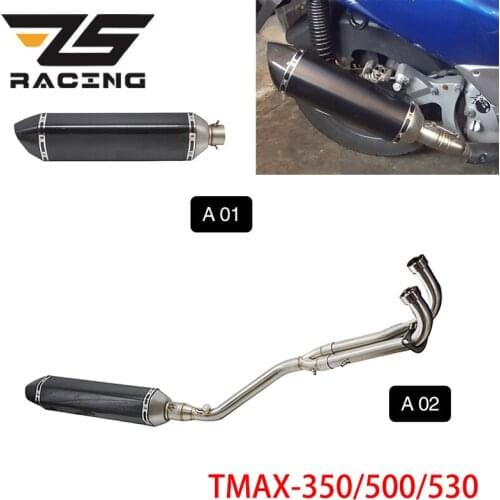 ZS Racing Motorcycle Exhaust Pipe Link Full System For Yamaha TMAX350 TMAX530 TMAX500 Slip-on 2008-2016 with AK Exhaust