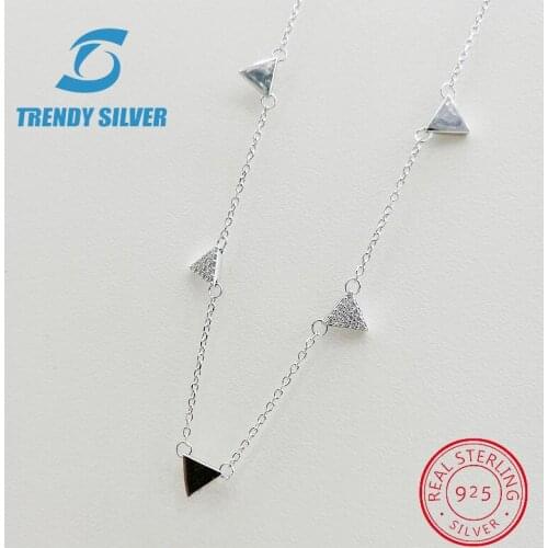 Real 925 Sterling Silver Pendant Necklace Chain Choker 45cm Cubic Zircon for Women Jewelry rose gold