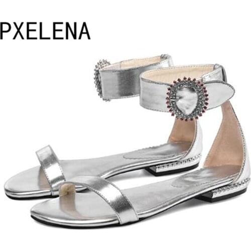 PXELENA Rhinestone Women Beach Sandals Boho Bohemia Flat Ankle Strap Casual Comfort Ladies Shoes Girls School Date Holiday 34-43