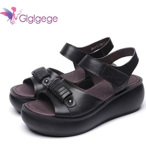 Glgl Sandals Female 2020 Summer Genuine Leather Retro Womens Sandals Casual Shoes European Roman Sandals Women Zapatos De Mujer