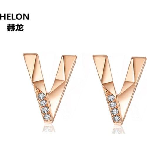 Solid 14k Rose Gold Natural Diamonds Stud Earrings for Women Engagement Wedding Anniversary Fine Jewelry Unique Gift